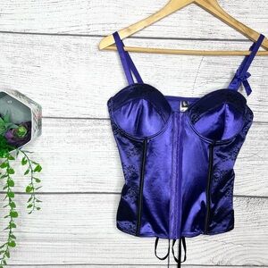 Y2K Morbid Threads Purple Satin Bustier Lace Up Corset Top Size 34C Small